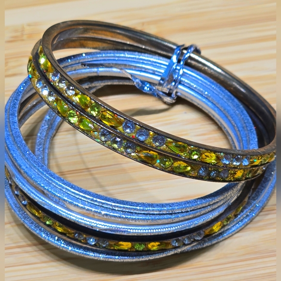 Elegant Blue and Gold Bangle Set - Picture 1 of 3